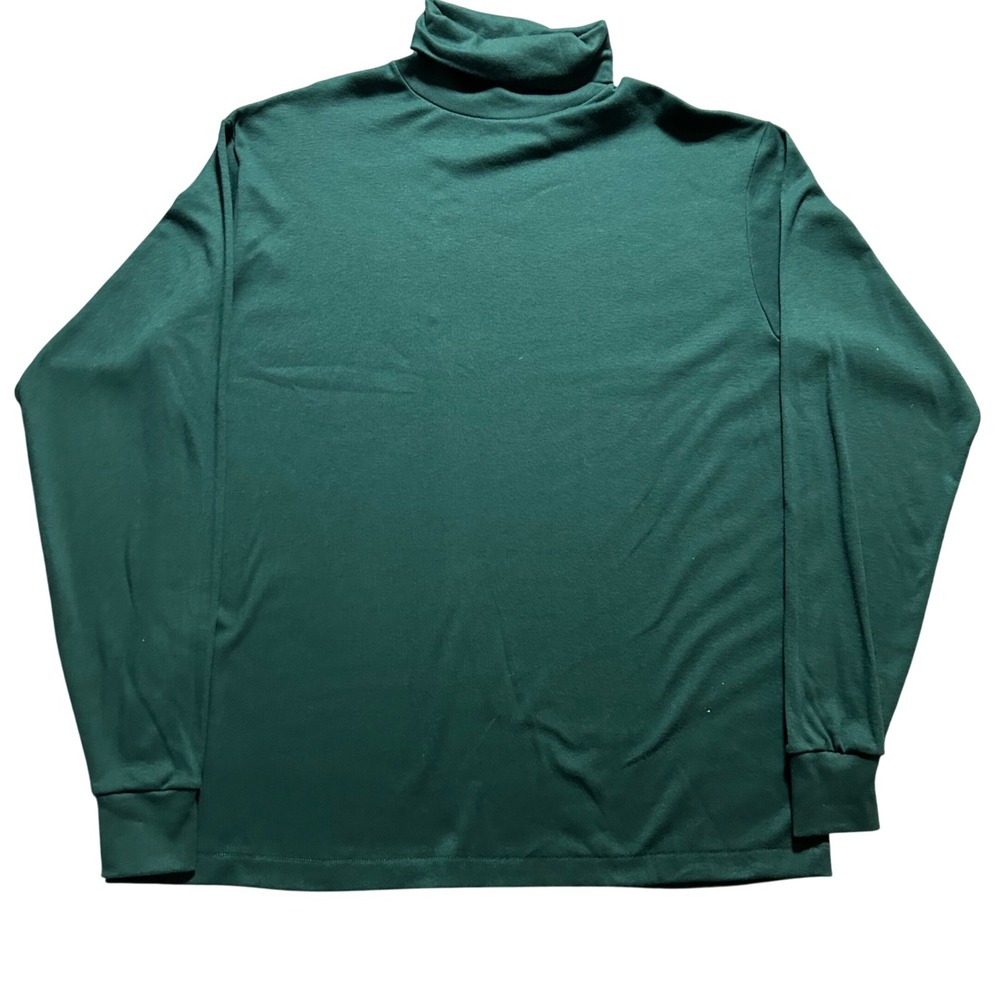 Lands' End Turtleneck Men XL Green Vintage Made in USA Cotton Blend Long Sleeve